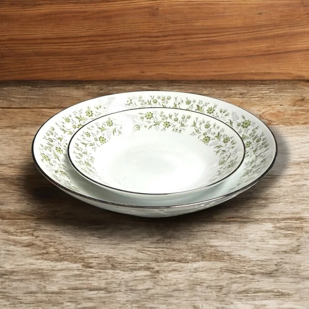 Noritake Wynwood Green & White Elegant Floral 7 Pc Dinner Place Dinner Set Nice